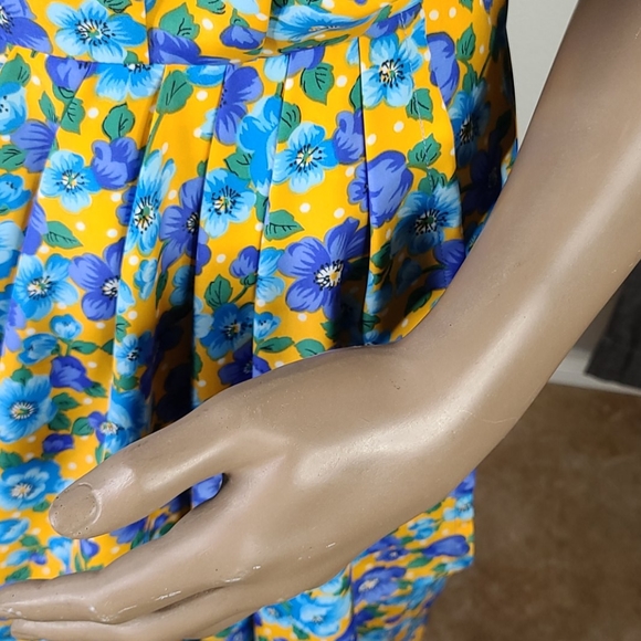 Vintage Nina Ricci Dress Size 10 Turquoise Yellow Retro 80's Floral Print EUC - Picture 8 of 9